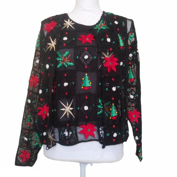 Vtg 90s Silk Embroidered Patchwork Twin Set M/L - Picture 2 of 8